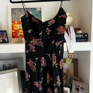 Planet Blue Black Slip Dress with Pink Floral Print